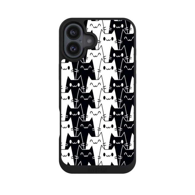iPhone 16 Plus NIVOpure Katzentapete Schwarz Weiß