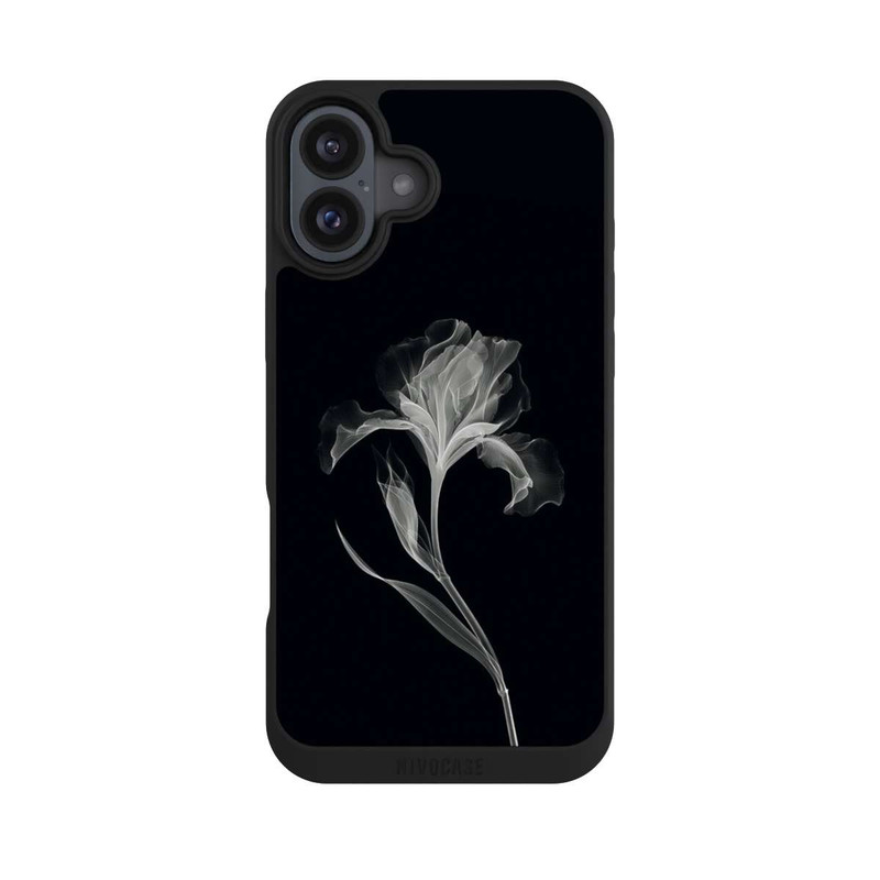 iPhone 16 Plus NIVOpure Fleur négative Gris sur noir avec IA