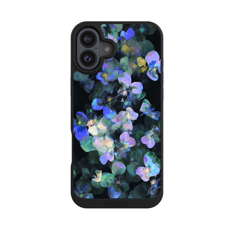 iPhone 16 Plus NIVOpure Nocturnal Garden Flowers irisierende Vergissmeinnichts
