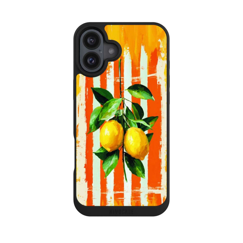 iPhone 16 Plus NIVOpure Zitronen auf gestreiftem Hintergrund Sommer mit KI