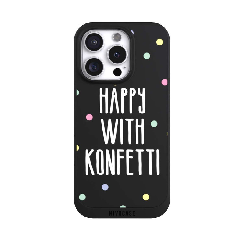 iPhone 16 Pro NIVOpure Happy with Konfetti White ohne Hintergrund