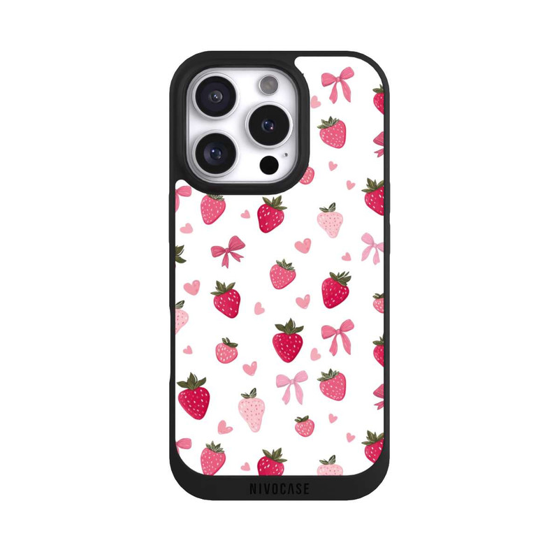iPhone 16 Pro NIVOpure Strawberry Ribbon Pattern Pink