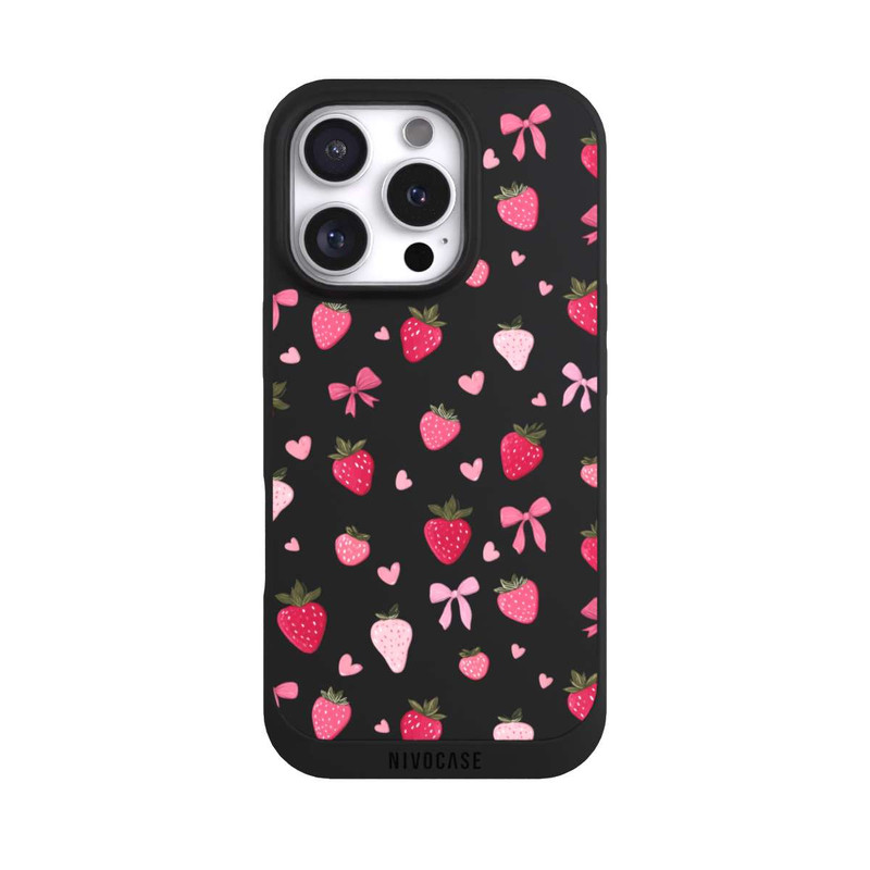 iPhone 16 Pro NIVOpure Strawberry Ribbon Pattern Pink Transparent