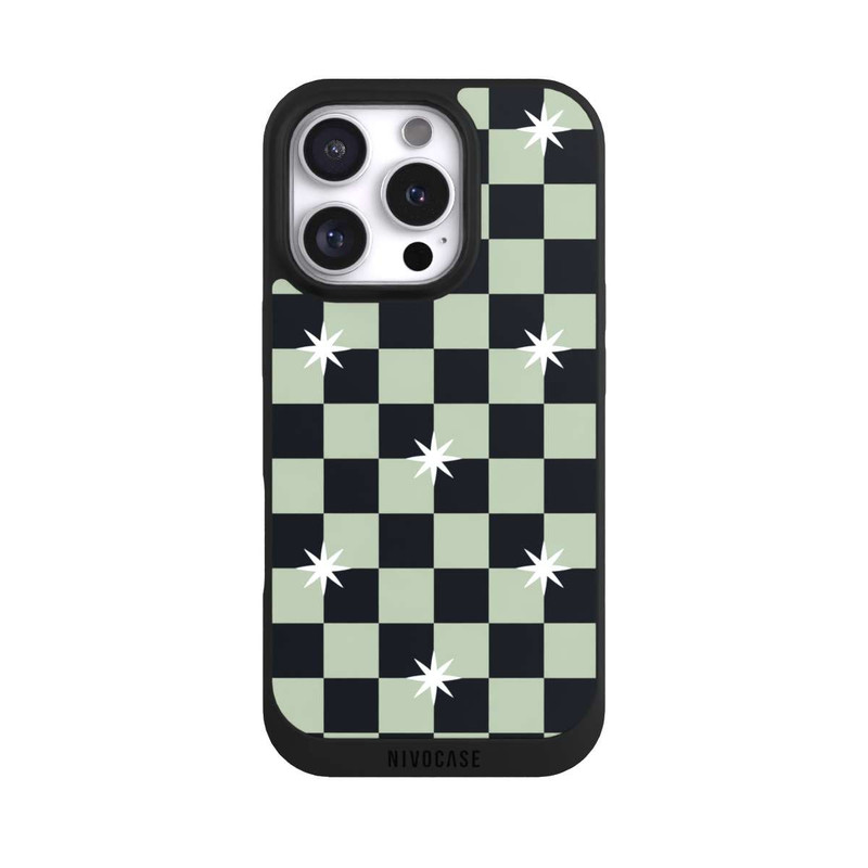 iPhone 16 Pro NIVOpure Checked Pattern Black Grey Stars