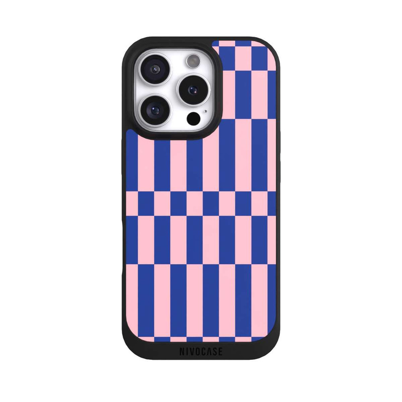 iPhone 16 Pro NIVOpure Checked Abstract Bold Electric Blue and Pink Color Block