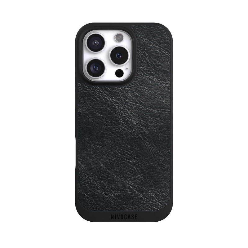 iPhone 16 Pro NIVOpure Schwarzer Lederlook Hintergrund