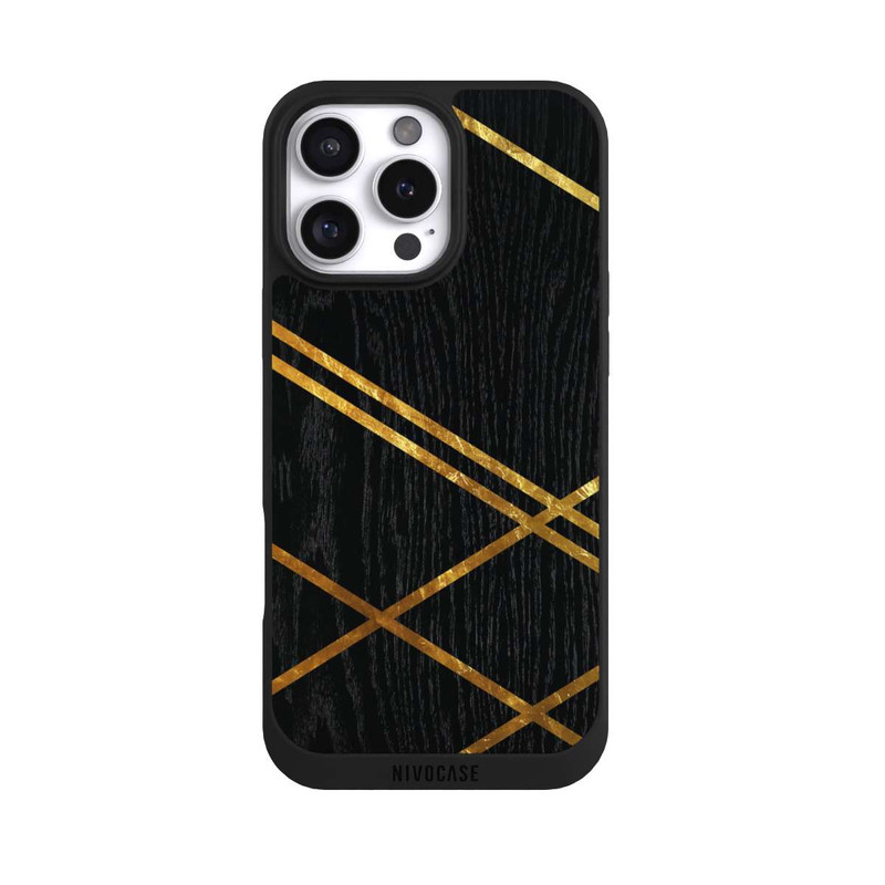 iPhone 16 Pro Max NIVOpure Schwarzes geometrisches Muster Goldene Streifen