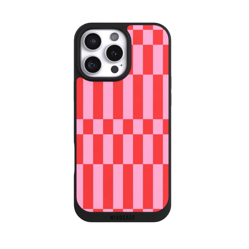 iPhone 16 Pro Max NIVOpure Checked Abstract Bold Coral Red and Pink Color Block