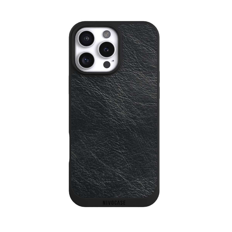 iPhone 16 Pro Max NIVOpure Fond Aspect Cuir Noir