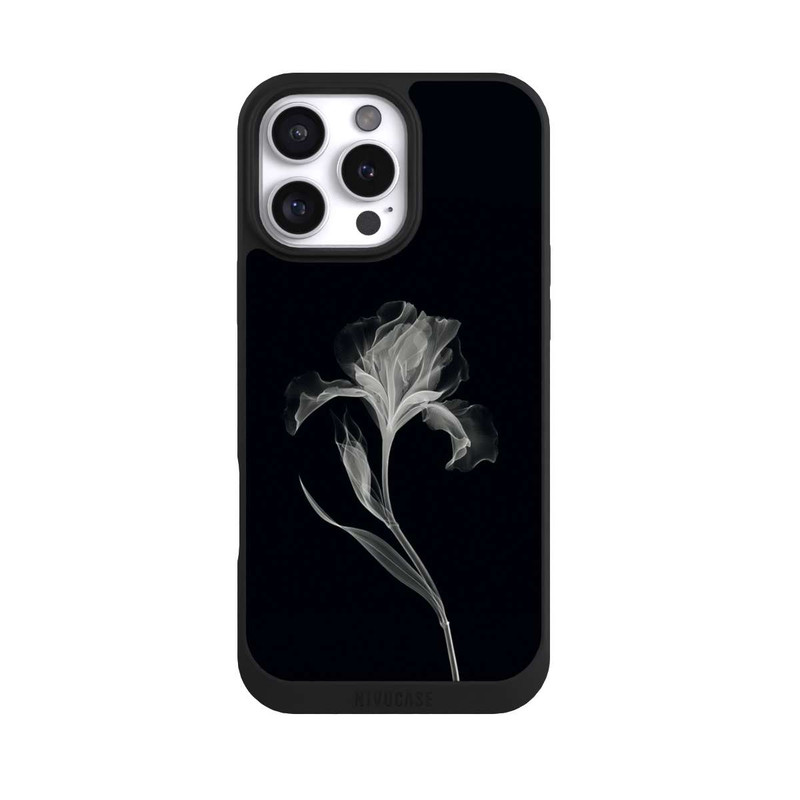 iPhone 16 Pro Max NIVOpure Fleur négative Gris sur noir avec IA