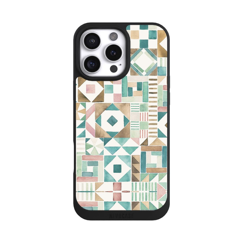 iPhone 16 Pro Max NIVOpure Geometric Blocks Retro Vintage Patchwork Green