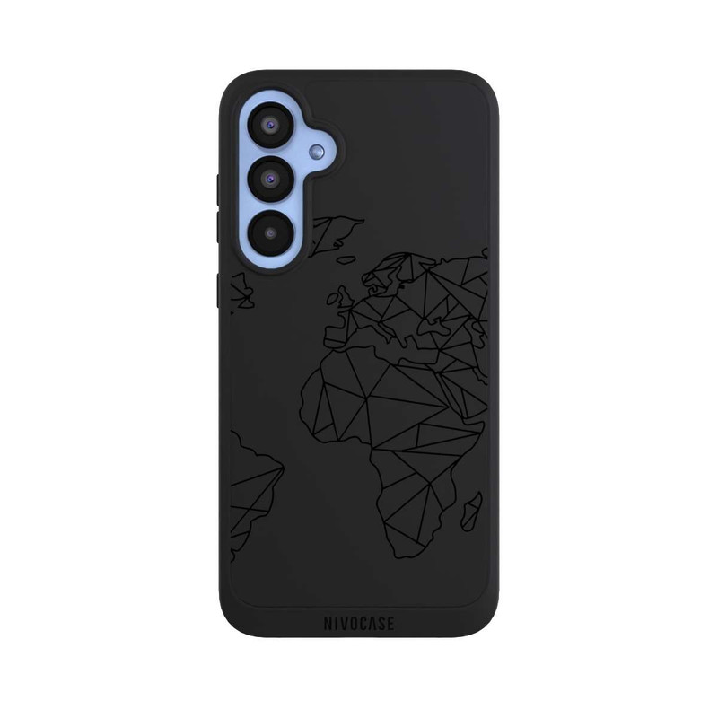 Galaxy A55 5G NIVOpure Polygon Weltkarte Schwarz ohne Hintergrund