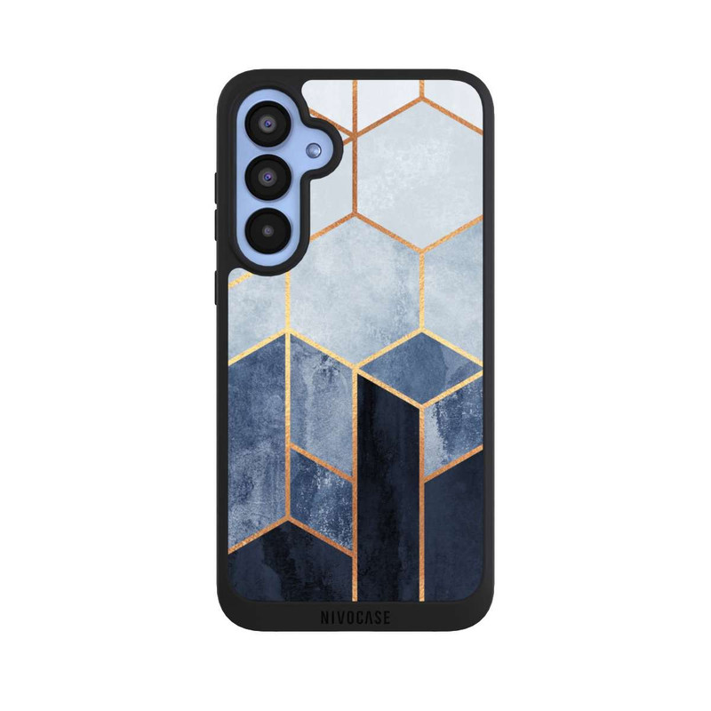 Galaxy A55 5G NIVOpure Blauer Farbverlauf Sechsecke Golddruck