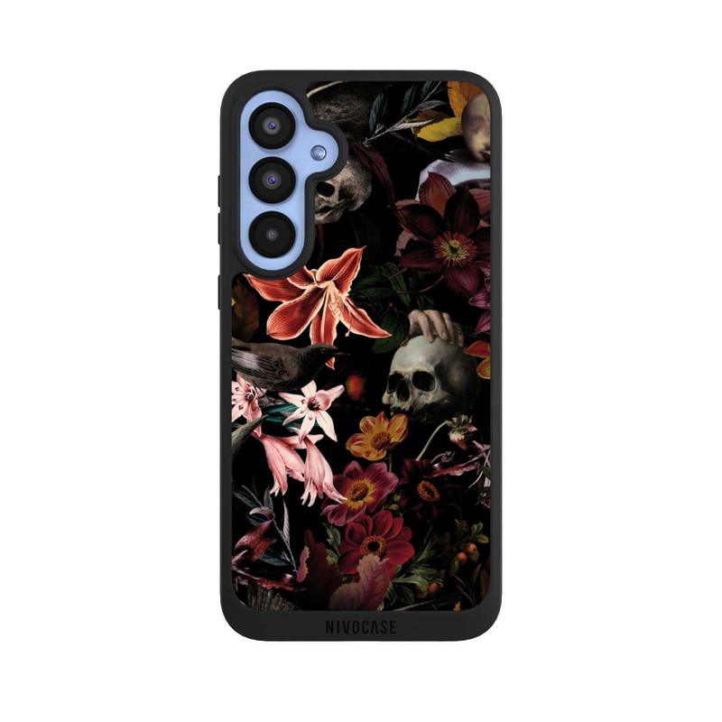 Galaxy A55 5G NIVOpure Totenköpfe und Blumen auf dunklem Hintergrund