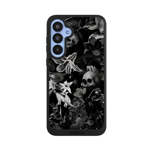 Samsung Galaxy A55 5G NIVOpure Totenköpfe und Blumen auf schwarzem Hintergrund
