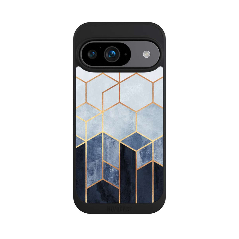 Pixel 9 NIVOpure Impression d'or d'hexagones bleus doux