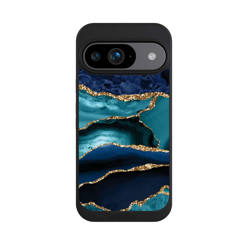 Pixel 9 NIVOpure Dark and Light Blue Marble Gold Glitter Look