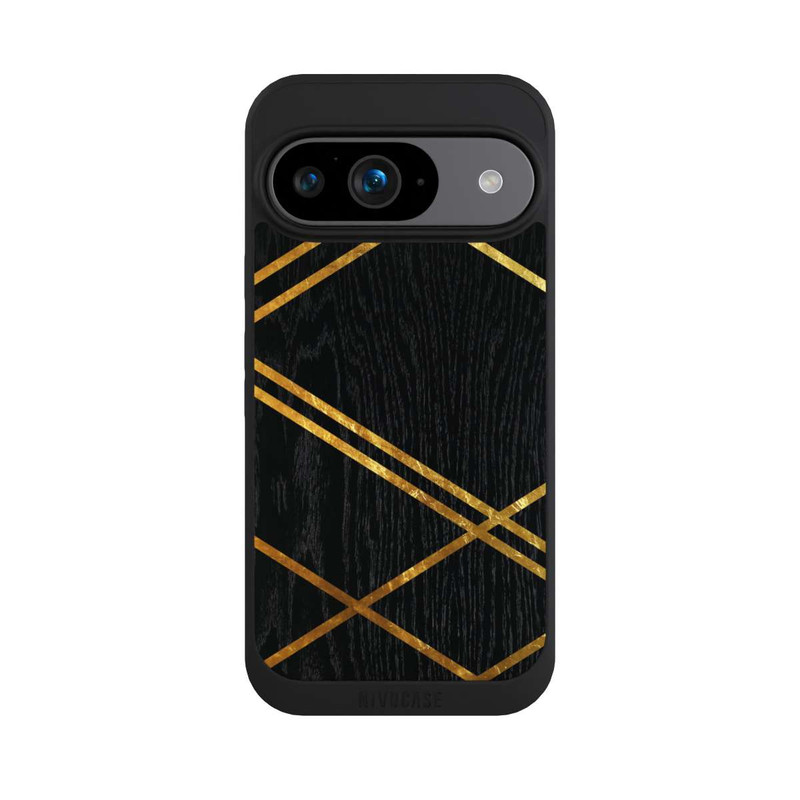 Pixel 9 NIVOpure Noir Motif géométrique Rayures dorées
