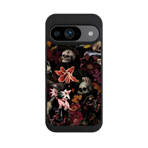 Google Pixel 9 NIVOpure Totenköpfe und Blumen auf dunklem Hintergrund