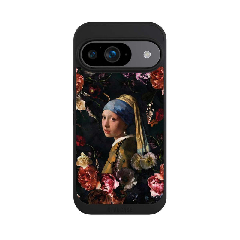 Pixel 9 NIVOpure Mädchen mit Perlenohrringen und Rosen