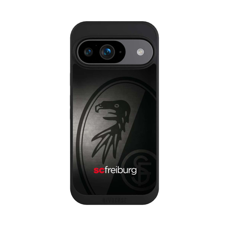 Pixel 9 NIVOpure Dot Metall Hintergrund mit dem Schriftzug SC Freiburg