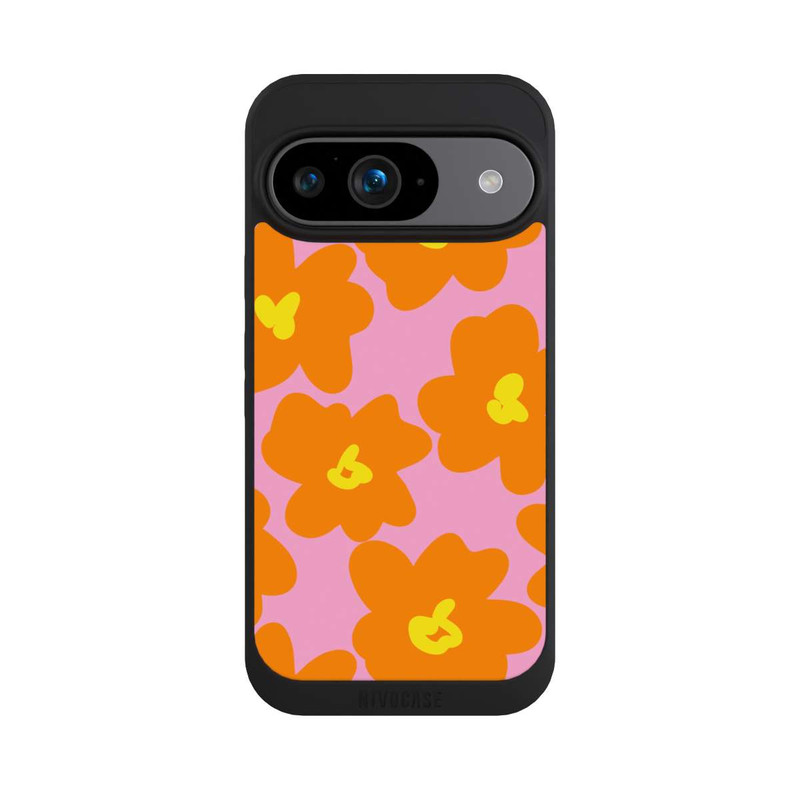 Pixel 9 NIVOpure Retro Blumenmuster Pink und Orange