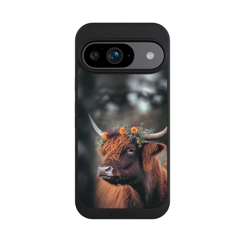 Pixel 9 NIVOpure Highland Cow With Flowers with AI