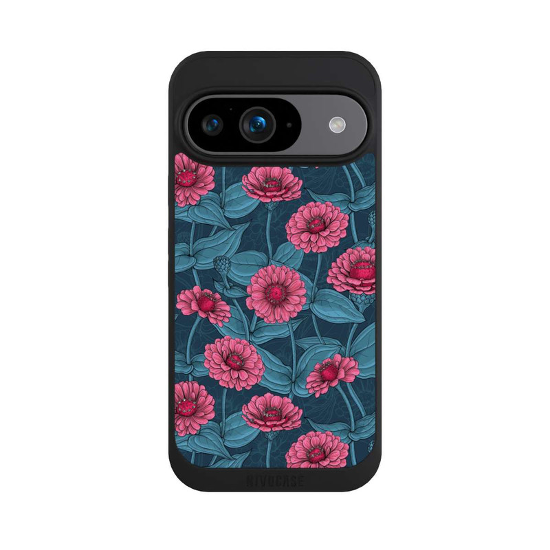 Pixel 9 NIVOpure Rosa Blumen auf Blauem Hintergrund