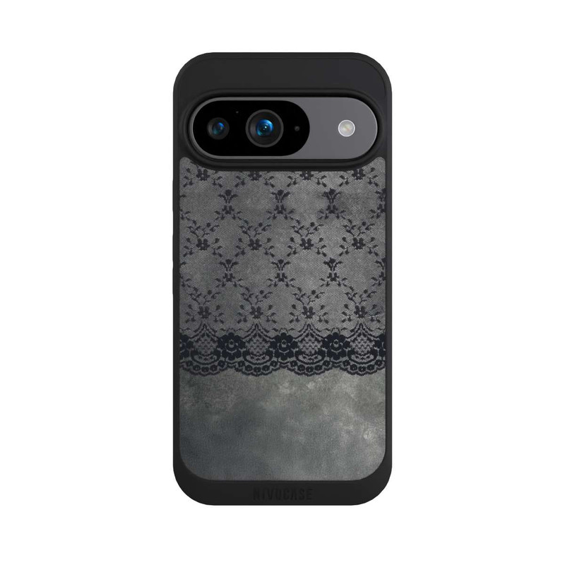 Pixel 9 NIVOpure Schwarzes Spitzenmuster auf grauem Hintergrund