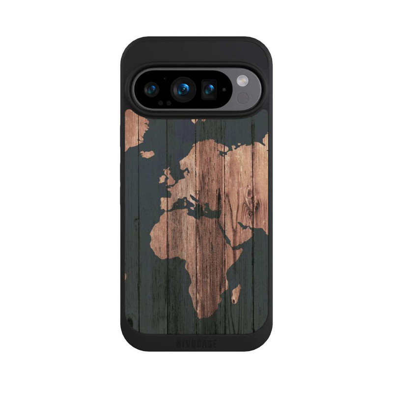 Pixel 9 Pro NIVOpure Carte du Monde Effet bois