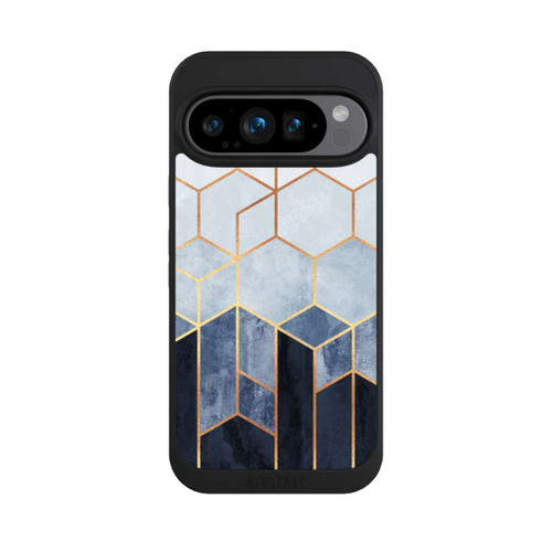 Google Pixel 9 Pro NIVOpure Blauer Farbverlauf Sechsecke Golddruck