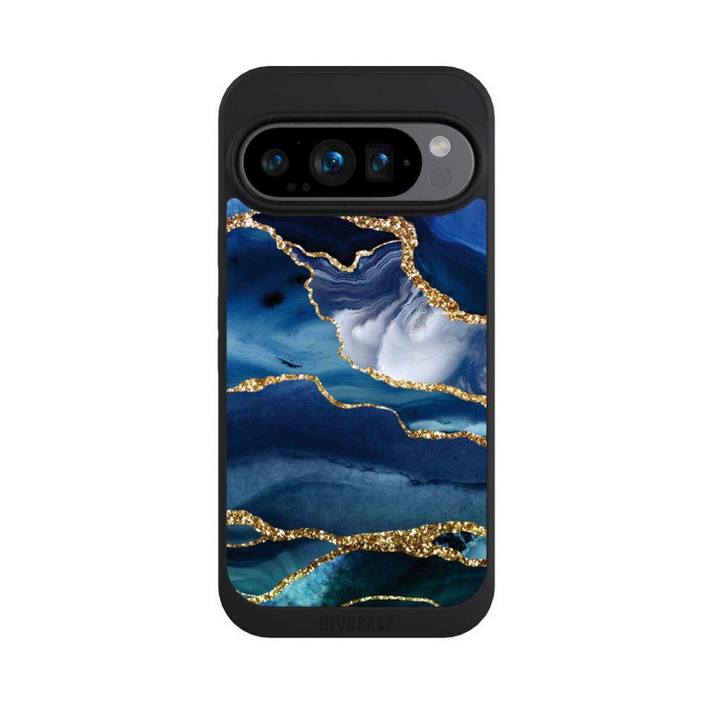 Pixel 9 Pro NIVOpure  Blauer Marmor Gold Glitzer Look