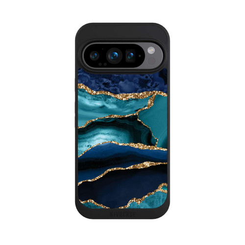 Google Pixel 9 Pro NIVOpure Dark and Light Blue Marble Gold Glitter Look
