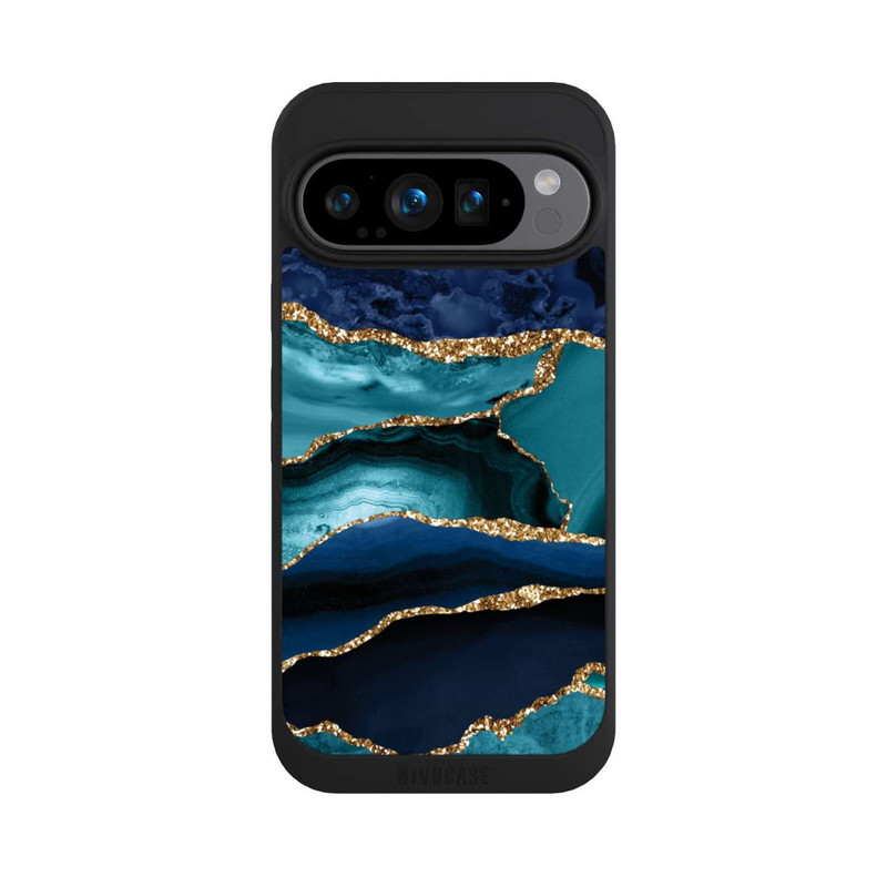 Pixel 9 Pro NIVOpure Dark and Light Blue Marble Gold Glitter Look