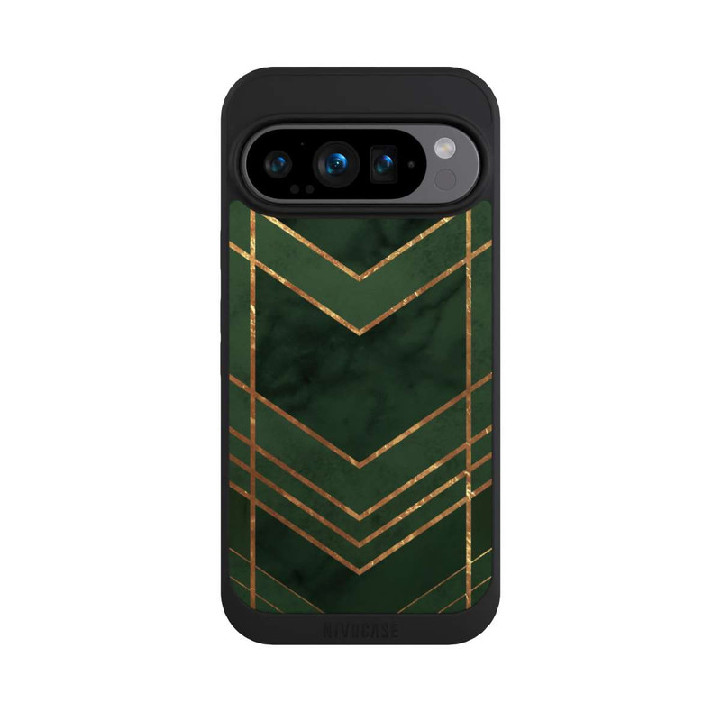 Pixel 9 Pro NIVOpure Dunkelgrün gemustert Goldene Streifen