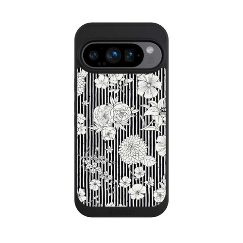Google Pixel 9 Pro NIVOpure Blumen und Streifen Schwarz und Weiß