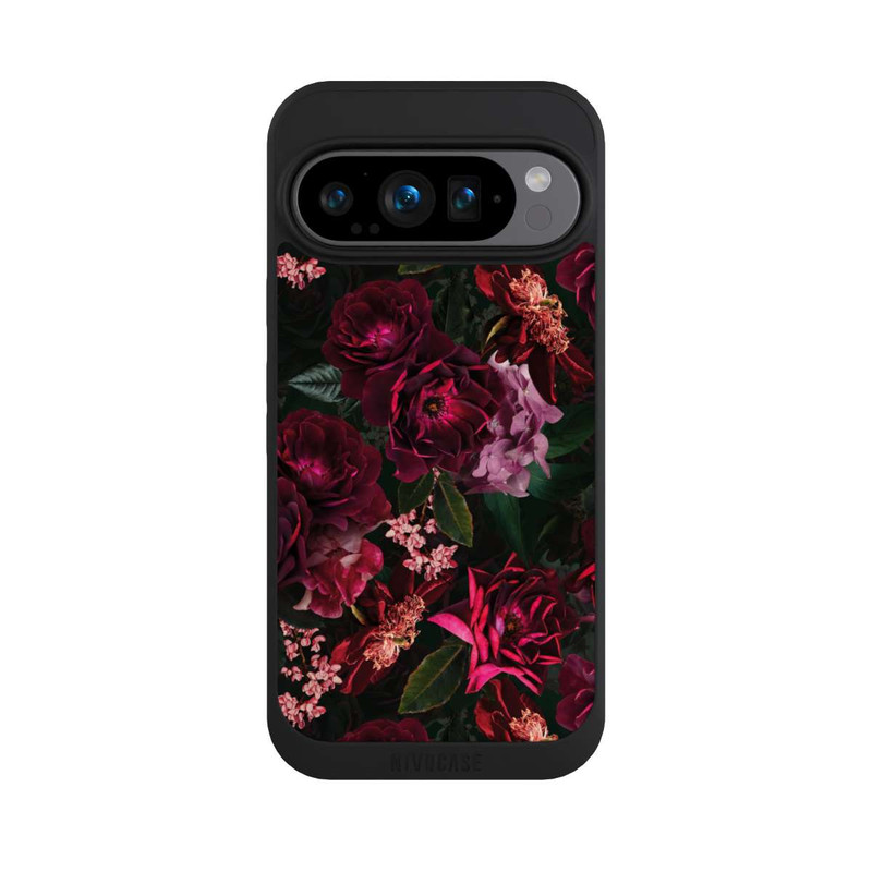 Pixel 9 Pro NIVOpure Dunkelrote und rosa Blüten