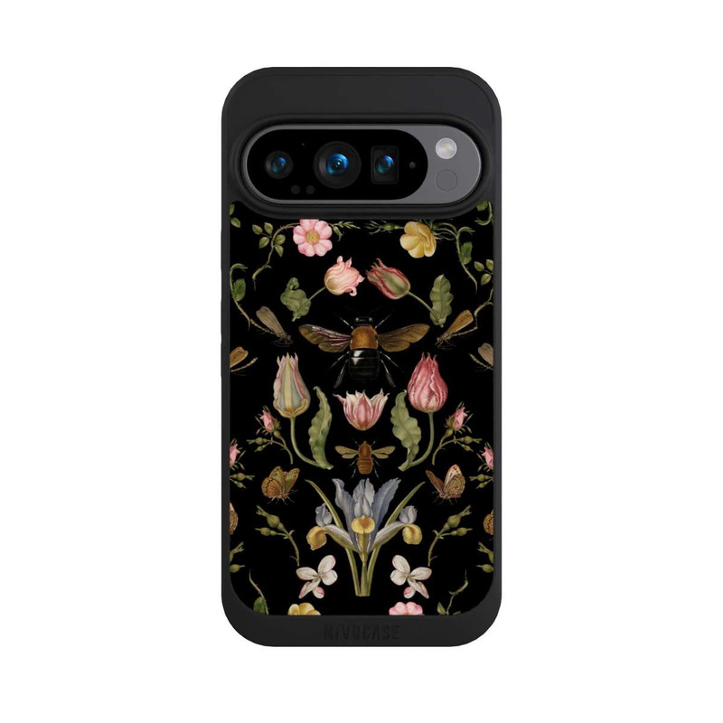 Pixel 9 Pro NIVOpure Fleurs Sauvages et Abeilles Fond Noir