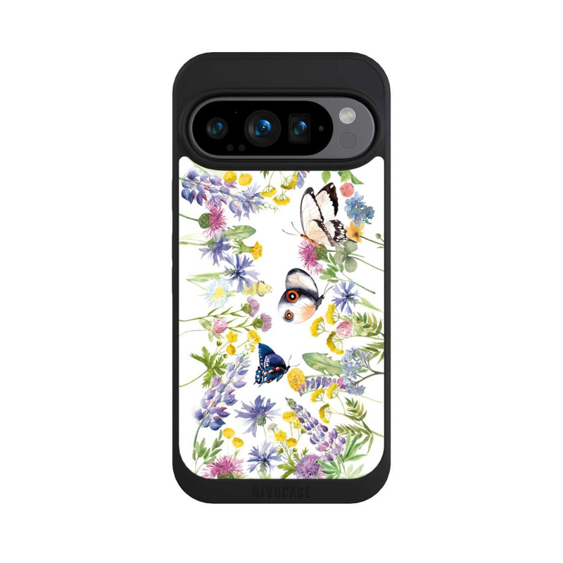 Pixel 9 Pro NIVOpure Bunte Frühlingsblumen und Schmetterlinge