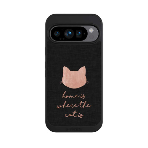 Google Pixel 9 Pro NIVOpure Home Is Where The Cat Is - Rosa auf Schwarz 