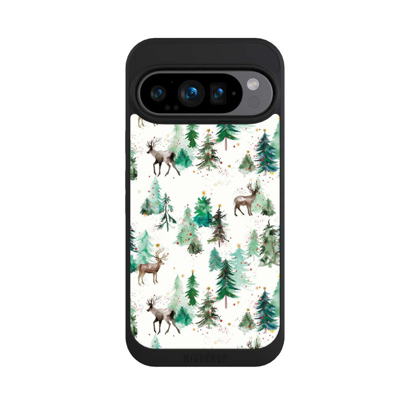 Pixel 9 Pro NIVOpure Hirsche und Winterweihnachtsbäume