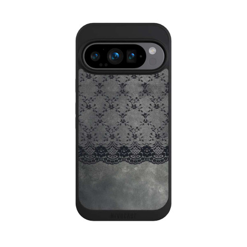 Google Pixel 9 Pro NIVOpure Schwarzes Spitzenmuster auf grauem Hintergrund