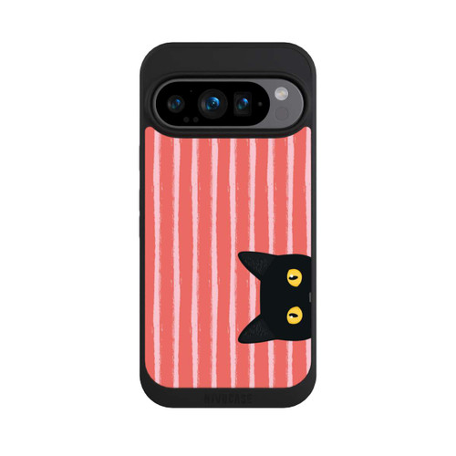 Google Pixel 9 Pro NIVOpure Chat noir sur fond rayé orange