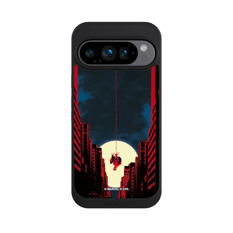 Pixel 9 Pro NIVOpure Spider-Man Marvel between Skyscrapers
