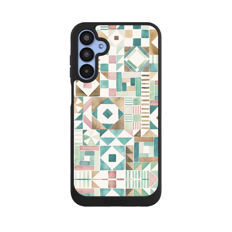 Galaxy A15 5G NIVOpure Geometric Blocks Retro Vintage Patchwork Green