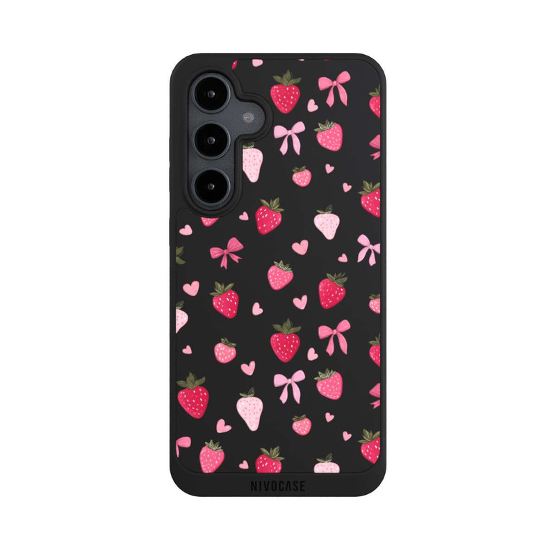 Galaxy S24 FE NIVOpure Strawberry Ribbon Pattern Pink Transparent
