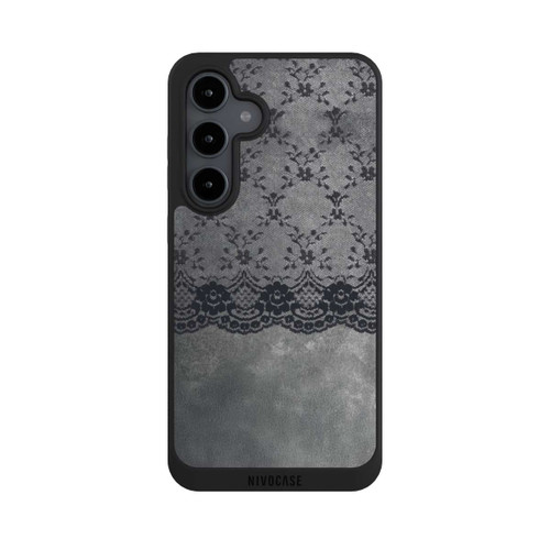 Samsung Galaxy S24 FE 5G NIVOpure Schwarzes Spitzenmuster auf grauem Hintergrund