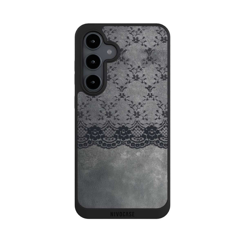 Galaxy S24 FE NIVOpure Schwarzes Spitzenmuster auf grauem Hintergrund