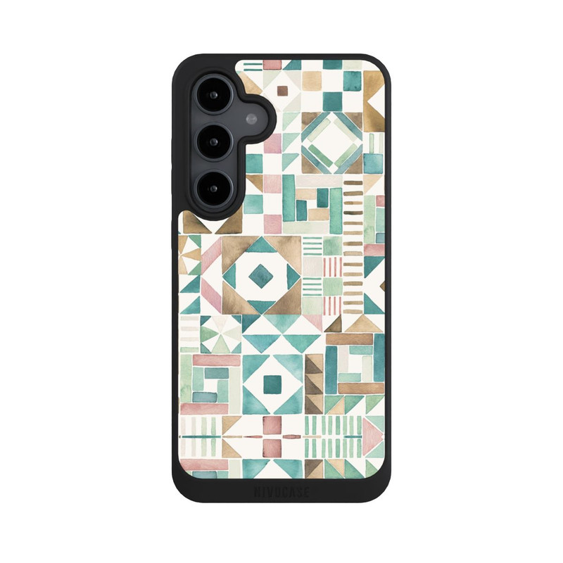 Galaxy S24 FE NIVOpure Geometric Blocks Retro Vintage Patchwork Green