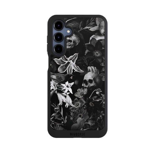 Samsung Galaxy A16 5G NIVOpure Totenköpfe und Blumen auf schwarzem Hintergrund